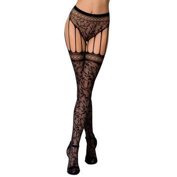 Эротические колготки-бодистокинг Passion S003 black, имитация кружевных чулок и трусиков PSS003B фото Купить   Passion (Польща) 720 грн