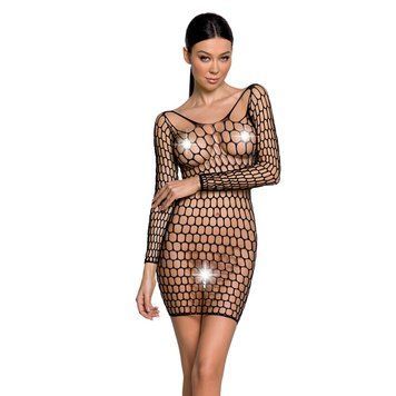 Бодистокинг-платье с глубоким воротом Passion BS093 black, длинные рукава SO6397 фото Купить   Passion  739 грн