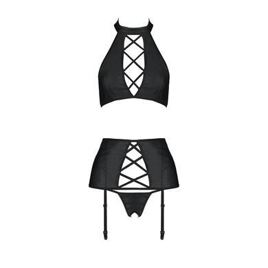 Комплект з еко-шкіри з імітацією шнурівки Passion NANCY SET L/XL black топ, трусики, пояс для панчіх SO5373 фото Купити Комплект з еко-шкіри з імітацією шнурівки Passion NANCY SET L/XL black топ, трусики, пояс для панчіх  Passion (Польща) 2 928 грн