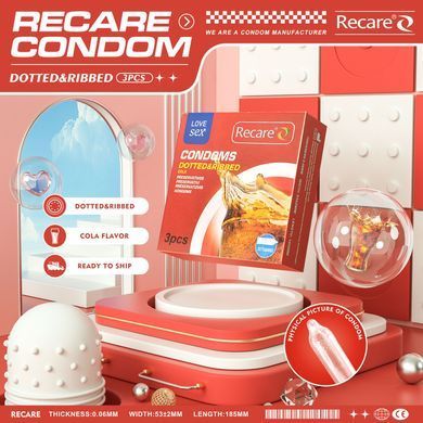 Презервативи Recare Cola Dotted&Ribbed Condoms 3 шт, з пухирцями та ребрами, аромат: Кола SX3319 фото Купити Презервативи Recare Cola Dotted&Ribbed Condoms 3 шт, з пухирцями та ребрами, аромат: Кола  Recare (Китай) 39 грн