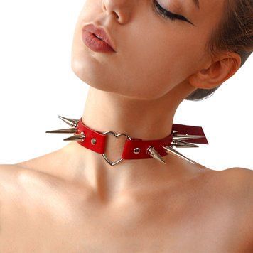 Чокер сердце с большими шипами, из натуральной кожи Art of Sex - Crystal, цвет Красный SO7012 фото Купить   Art of Sex  738 грн