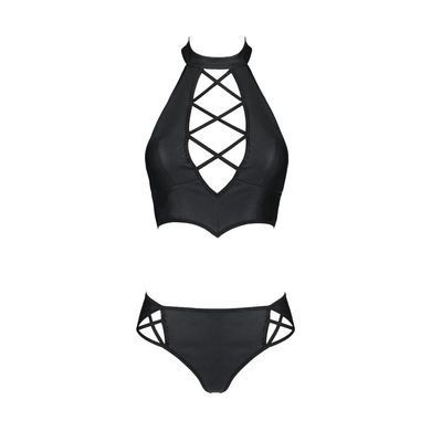 Комплект из экокожи Passion NANCY BIKINI 4XL/5XL black, бра и трусики с имитацией шнуровки SO7102 фото Купить   Passion (Польща) 3 778 грн