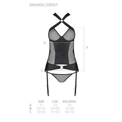Сетчатый комплект корсет с халтером, съемные подвязки и трусики Passion AMANDA CORSET L/XL, black SO5318 фото Купить   Passion (Польща) 3 843 грн