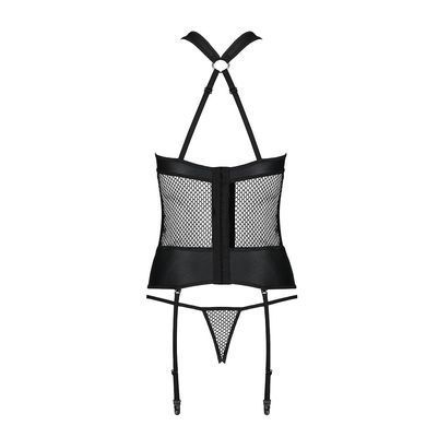 Сетчатый комплект корсет с халтером, съемные подвязки и трусики Passion AMANDA CORSET L/XL, black SO5318 фото Купить   Passion (Польща) 3 843 грн