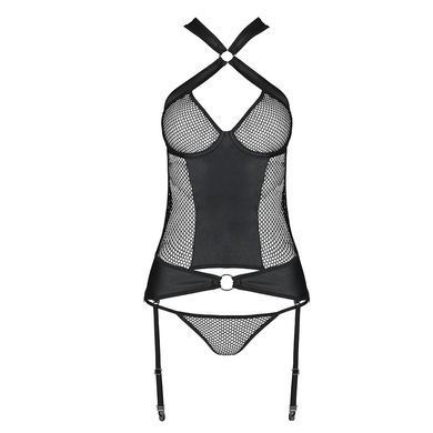 Сетчатый комплект корсет с халтером, съемные подвязки и трусики Passion AMANDA CORSET L/XL, black SO5318 фото Купить   Passion (Польща) 3 843 грн