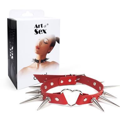 Чокер сердце с большими шипами, из натуральной кожи Art of Sex - Crystal, цвет Красный SO7012 фото Купить   Art of Sex  738 грн