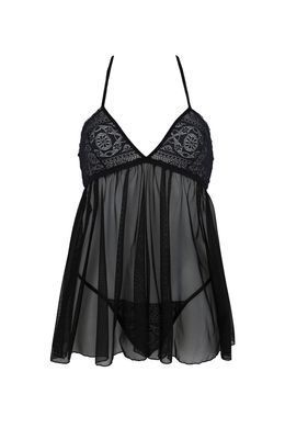 Пеньюар Passion KERRIA CHEMISE black, L/XL, мереживний верх, трусики в комплекті SX0488 фото Купити Пеньюар Passion KERRIA CHEMISE black, L/XL, мереживний верх, трусики в комплекті  Passion (Польща) 3 483 грн