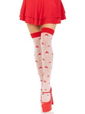 Панчохи Leg Avenue Polka Dot Mushroom Thigh Highs, One Size, біло-червоні, на резинці, малюнок &mdash; гриби SX1044 фото Купити Панчохи Leg Avenue Polka Dot Mushroom Thigh Highs, One Size, біло-червоні, на резинці, малюнок &mdash; гриби  Leg Avenue (США) 572 грн