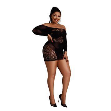 Платье-бодистокинг Moonlight Plus Model 07 XL-XXXL Black, длинный рукав SO8198 фото Купить   Moonlight (Іспанія) 590 грн