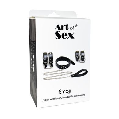 Набор BDSM Art of Sex - Emoji, наручники, поножи, ошейник с поводком, экокожа, черный SO9635 фото Купить   Art of Sex  1 967 грн