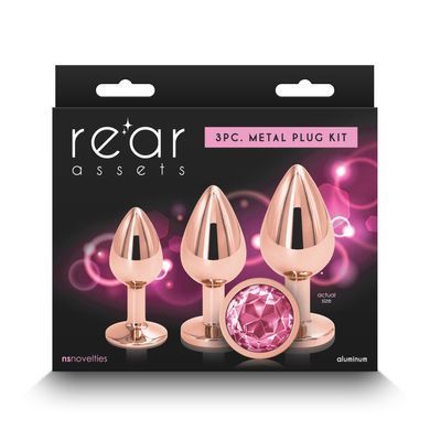 Упаковка NS Novelties Rear Assets 3PC Metal Plug Kit Rose Gold