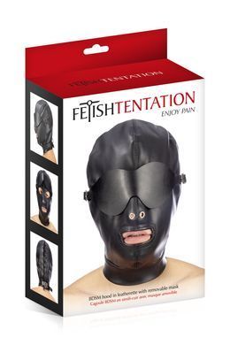 Капюшон для БДСМ со съемной маской Fetish Tentation BDSM hood in leatherette with removable mask SO4672 фото Купить   Fetish Tentation (Франція) 1 200 грн