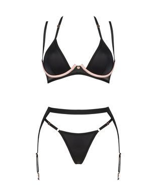 (SALE) Комплект белья Obsessive Selinne 3-pcs set XS/S Black, бюстгальтер, стринги пояс для чулок SO8667 фото Купить   Obsessive (Польща) 1 570 грн