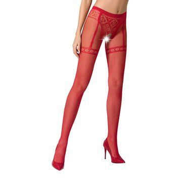 Колготки-бодистокинги Passion S012 One Size, Red, имитация чулок, пояса и кружевных трусиков PSS012R фото Купить   Passion (Польща) 720 грн