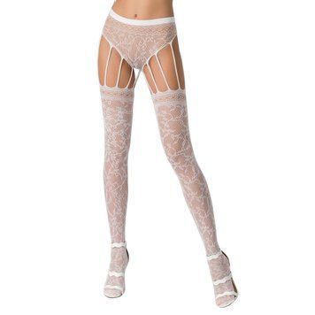 Эротические колготки-бодистокинг Passion S003 white, имитация кружевных чулок и трусиков Passion  &mdash; фото