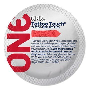 Презерватив ONE Tattoo Touch Red, 1 шт, червоний, з рельєфом у вигляді татуювання SX0756 фото Купити Презерватив ONE Tattoo Touch Red, 1 шт, червоний, з рельєфом у вигляді татуювання  ONE (США) 45 грн