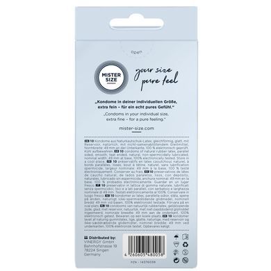 Презервативи Mister Size - pure feel - 49 (10 condoms), товщина 0,05 мм SO8043 фото Купити Презервативи Mister Size - pure feel - 49 (10 condoms), товщина 0,05 мм  Mister Size (Німеччина) 276 грн