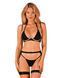 (SALE) Комплект белья Obsessive Selinne 3-pcs set XS/S Black, бюстгальтер, стринги пояс для чулок SO8667 фото 1