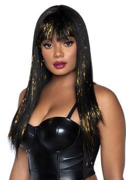 Чорна перука із золотими пасмами Leg Avenue Long bang wig with tinsel, 60 см SO7940 фото Купити Чорна перука із золотими пасмами Leg Avenue Long bang wig with tinsel, 60 см  Leg Avenue (США) 1 995 грн