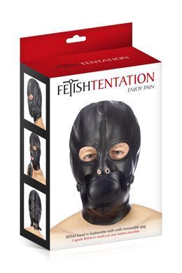Капюшон с кляпом для БДСМ Fetish Tentation BDSM hood in leatherette with removable gag SO4673 фото Купить   Fetish Tentation (Франція) 1 154 грн