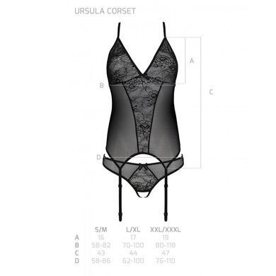 Корсет с пажами, трусики с ажурным декором и открытым шагом Passion URSULA CORSET L/XL, black SO5835 фото Купить   Passion (Польща) 1 690 грн