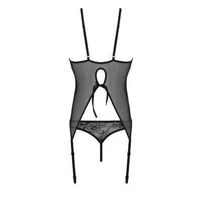 Корсет с пажами, трусики с ажурным декором и открытым шагом Passion URSULA CORSET L/XL, black SO5835 фото Купить   Passion (Польща) 1 690 грн