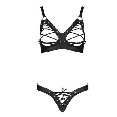 Комплект з екошкіри Passion CELINE BIKINI L/XL black, відкритий бра зі стрічками, стрінги SO6400 фото Купити Комплект з екошкіри Passion CELINE BIKINI L/XL black, відкритий бра зі стрічками, стрінги  Passion (Польща) 3 769 грн