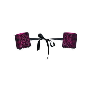 (SALE) Атласные наручники-манжеты на лентах Obsessive Roseberry cuffs, pink, украшена кружевом SO7727 фото Купить   Obsessive  543 грн