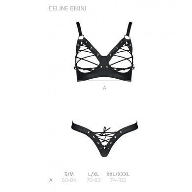 Комплект з екошкіри Passion CELINE BIKINI L/XL black, відкритий бра зі стрічками, стрінги SO6400 фото Купити Комплект з екошкіри Passion CELINE BIKINI L/XL black, відкритий бра зі стрічками, стрінги  Passion (Польща) 3 769 грн