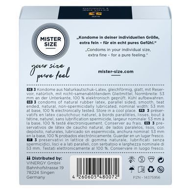 Презервативи Mister Size - pure feel - 53 (3 condoms), товщина 0,05 мм SO8034 фото Купити Презервативи Mister Size - pure feel - 53 (3 condoms), товщина 0,05 мм  Mister Size (Німеччина) 119 грн