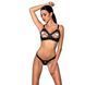 Комплект з екошкіри Passion CELINE BIKINI L/XL black, відкритий бра зі стрічками, стрінги SO6400 фото 1