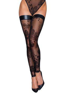 Чулки без мыска Noir Handmade F243 Tulle stockings with patterned flock embroidery, S SX0155 фото Купить   Noir Handmade (Польща) 1 939 грн