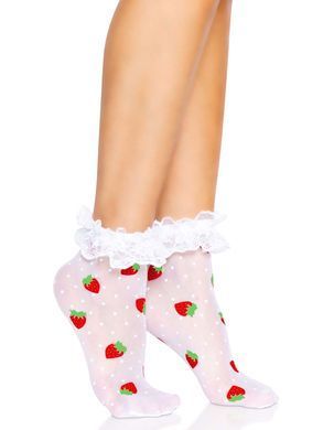 Шкарпетки жіночі з полуничним принтом Leg Avenue Strawberry ruffle top anklets One size, мереживні м SO8583 фото Купити Шкарпетки жіночі з полуничним принтом Leg Avenue Strawberry ruffle top anklets One size, мереживні м  Leg Avenue (США) 480 грн