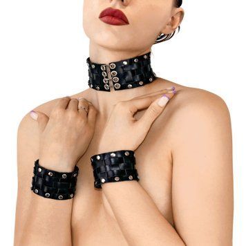 Кожаный чокер с манжетами Art of Sex - Leather Chezarro SO9747 фото Купить   Art of Sex  1 699 грн