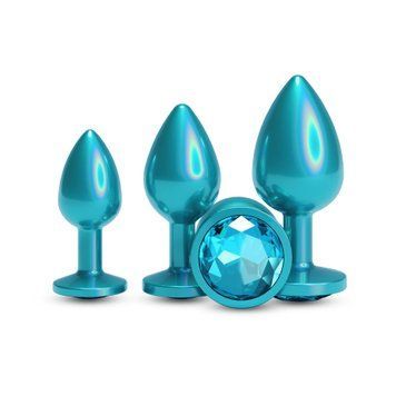 Набір анальних пробок Rear Assets Teal &mdash; 3 розміри з кристалом