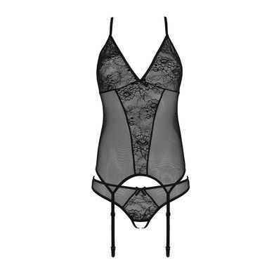 Корсет с пажами, трусики с ажурным декором и открытым шагом Passion URSULA CORSET S/M, black SO5836 фото Купить   Passion (Польща) 1 690 грн