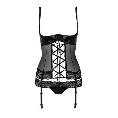 Корсет с открытой грудью Passion Exclusive NORTH CORSET S/M, black, пажи, трусики, шнуровка PS24005 фото Купить   Passion (Польща) 2 586 грн