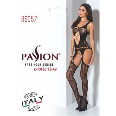 Бодистокинг Passion BS057 black, комбинезон, имитация чулок и пояса PBS057B фото Купить   Passion (Польща) 803 грн